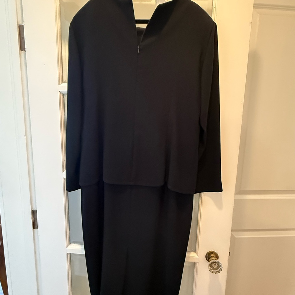 Classic Black Women's Dress with Cape Overlay